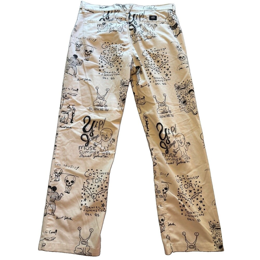 Vans Daniel Johnston Chino Pants Mens 36x31.5 Off White Graphic Loose Fit Skate - Picture 8 of 12